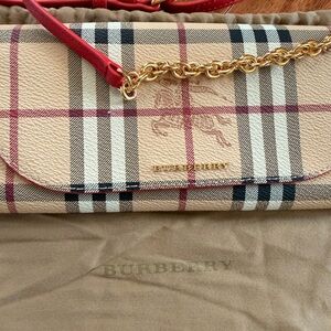NWT Burberry Haymarket Henley,  Red Strap Chain Wallet Bag
